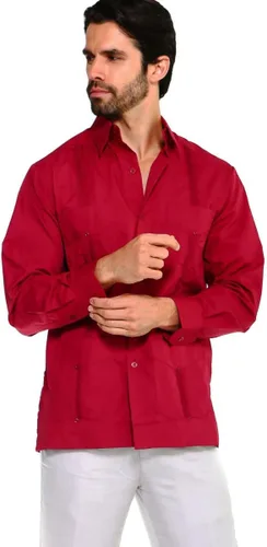 Vista 10 de Mojito Collection Camisa Guayabera clásica de mezcla de algodón con cuatro bolsillos para hombre