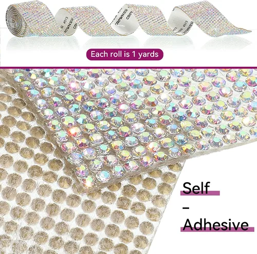 Vista 2 de 4 rollos de cinta autoadhesiva con diamantes de imitación y cristal Bling con tiras adhesivas de 2 mm para manualidades, bodas, cumpleaños, fiestas