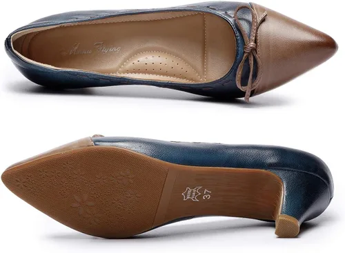 Vista 3 de Mona flying Zapatos de tacón de cuero para mujer, elegantes, clásicos, cómodos, elegantes, hechos a mano