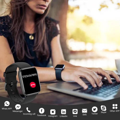 Vista 3 de Holiday Reloj inteligente para hombres y mujeres, pantalla táctil completa de 1.8 pulgadas con monitor de sueño SpO2 de frecuencia cardíaca, más