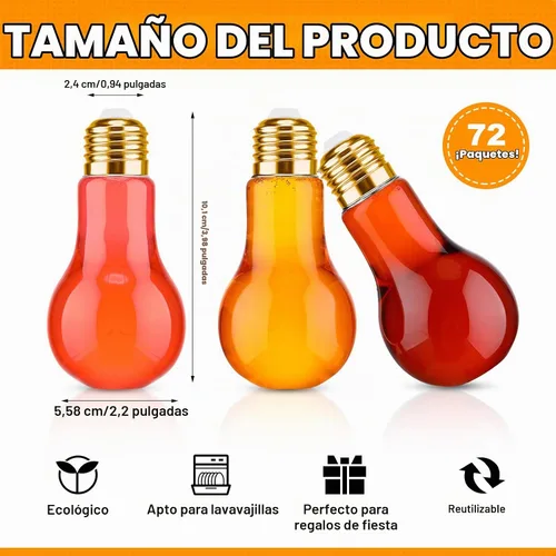 Vista 2 de Potchen 72 unidades de bombillas de plástico en forma de bombilla acrílica, cajas de dulces de 3.4 onzas, bombillas de plástico rellenables