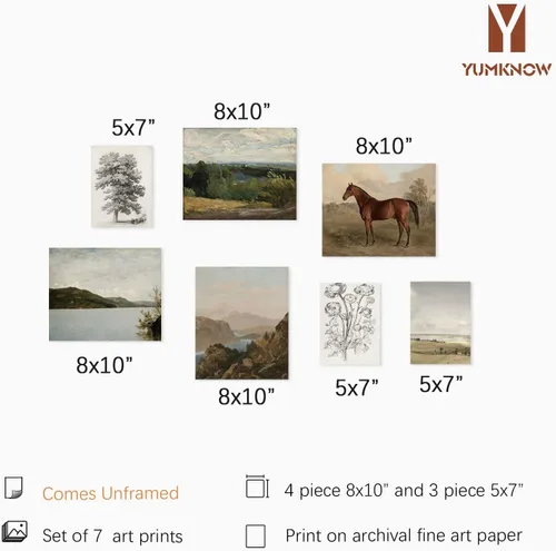 Vista 2 de Decoración de Pared de Campo Francés Rústico - Cuadro de Baño de Boho Art Deco Victoria - Póster de Cocina Moderna de Granja - Juego de Paisaje