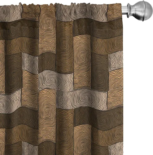 Vista 39 de Ambesonne Paquete de 2 cortinas para ventana con estampado de hojas, arte botánico con hojas, mosaico, detalles cuadrados cúbicos, naturaleza
