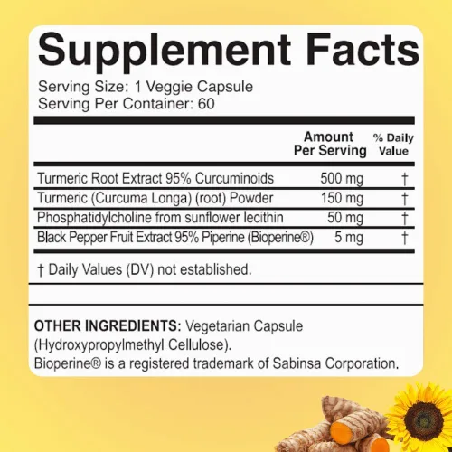 Vista 6 de Cúrcuma de alta potencia del Dr. Colbert con bioperina 60 cápsulas 500 mg extracto de raíz de cúrcuma