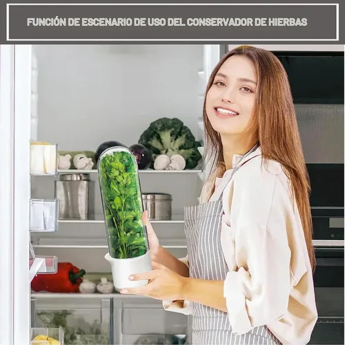 Vista 7 de Protector de hierbas, conservador de hierbas para refrigerador, recipiente de cilantro para refrigerador, hierbas frescas, lechuga, conservación