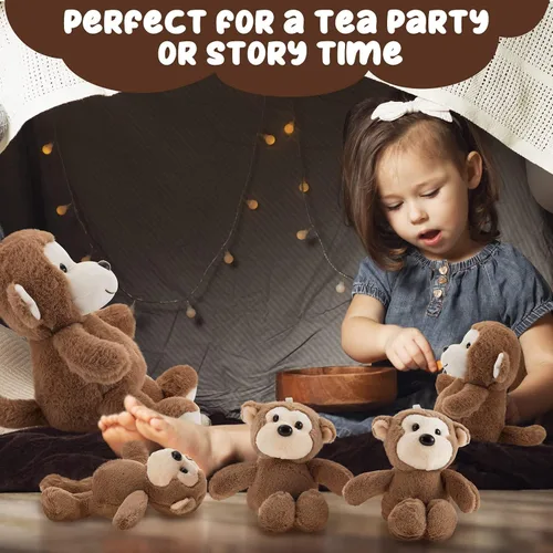 Vista 4 de Lewtemi 5 piezas de animales de peluche grandes de mono con 4 lindos monos de peluche suaves animales de peluche para niños y niñas, regalos