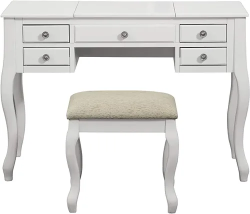 Vista 4 de Poundex F4145 Bobkona Cailyn - Juego de tocador con espejo abatible con taburete en plata
