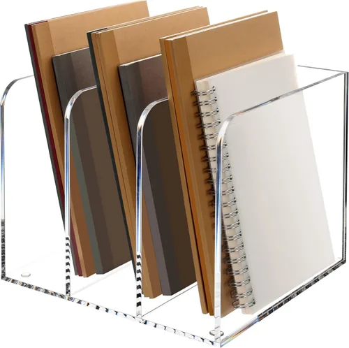 Vista 11 de HeZone Soporte para revistas, organizadores de escritorio de acrílico transparente, organizador de archivos para escritorio, estante de revistas