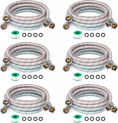Vista 9 de Mangueras de lavadora - 4 pies - rojo azul Washer Hoses Stainless Steel Braided With Wrench Burst Proof Water Supply Lines Universal Fit to Hot