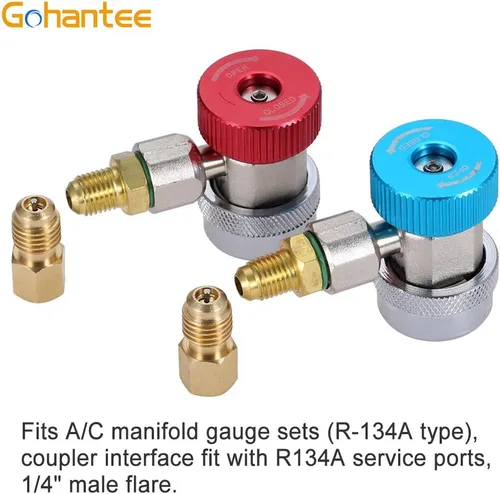 Vista 6 de Colocaciones del adaptador R134A, conector rápido alto-bajo ajustable del acoplador de R134a Kit de conversión de manguera de manómetro de freón