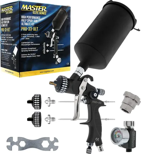 Vista 9 de Master Elite PRO-33 HVLP - Pistola pulverizadora de pintura de alto rendimiento con punta de 0.051 pulgadas, taza de 1 litro, calibre regulador