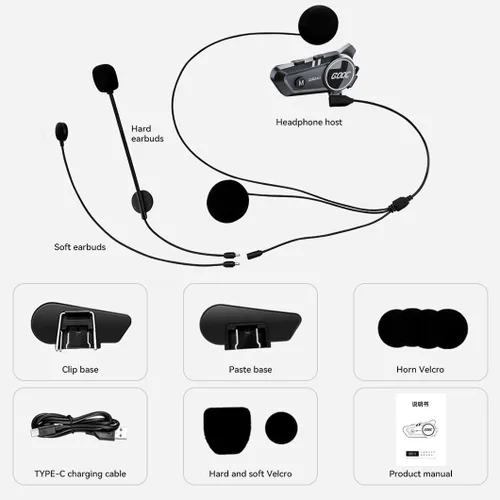 Vista 7 de Casco de motocicleta con auricular Bluetooth, intercomunicador Bluetooth, 2 conductores, cancelación de ruido, sistemas de comunicación