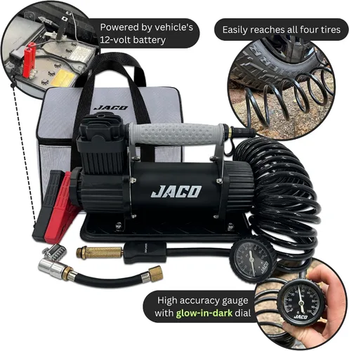 Vista 4 de JACO 4X4 TrailPro - Compresor de aire portátil resistente, 3.5 CFM (12V/33A) Kit de inflado de neumáticos On x Off Road