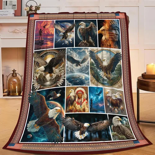 Vista 269 de Manta de águila con la bandera estadounidense y águila calva, regalos para niños, niñas, niños, adultos, mujeres y hombres, suave, acogedora, cálida