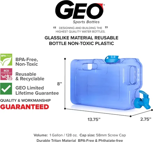 Vista 4 de Geo Sports Bottles Botella dispensadora de agua para refrigerador a prueba de fugas de 1.1 galones sin BPA con grifo y tapa de rosca de 2.283 in