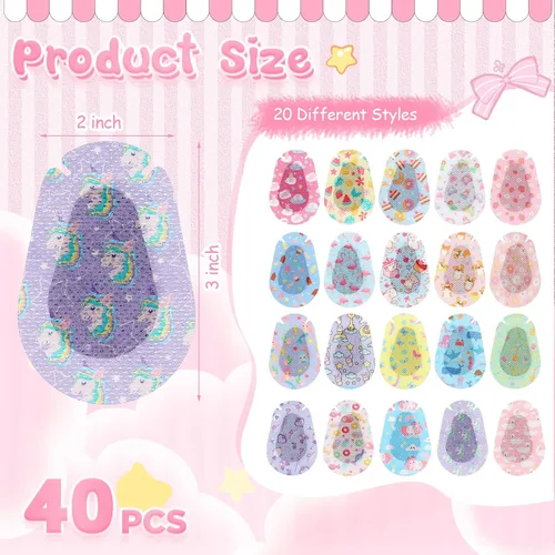 Vista 2 de Copkim 40 parches adhesivos para los ojos para niños y niñas, lindo parche para ojos de niños pequeños, colorido y transpirable, parche perezoso