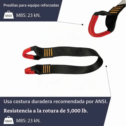 Vista 4 de ProGrip - Cordón de seguridad con cremallera y trabillas para engranajes, 2 pies, 23 kN, color negro