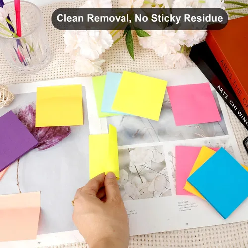 Vista 3 de Notas adhesivas – Pequeñas notas adhesivas de 3 x 3 pulgadas, suministros de decoración de oficina, mini bloc de notas autoadhesivas, pestañas