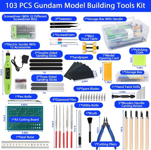 Vista 2 de Kit de herramientas Gundam, kit de herramientas de modelo profesional de 103 piezas para Gundam, herramientas de modelado para modelos de plástico