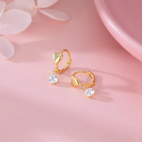 Vista 4 de SLUYNZ Aretes de aro de plata de ley con forma de corazón pequeño para mujer