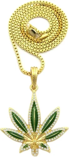 Vista 2 de Brillante joyeros EE. UU. Para hombre Iced Out (), color verde de mariguana hojas marihuana Hip Hop colgante caja, cuerda, cubano collar