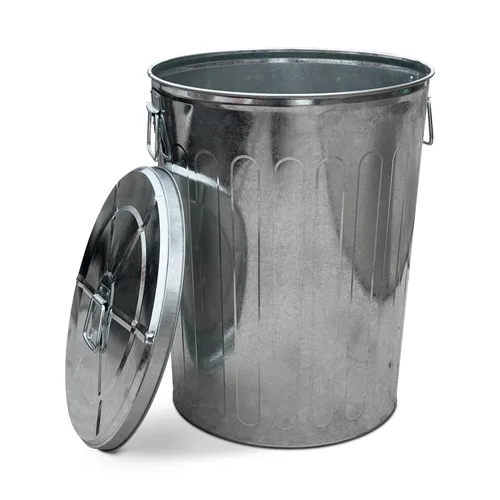 Vista 9 de Plexon Bote de basura grande de metal con tapa de 20 galones, cubo de basura decorativo para exteriores, cubo de metal galvanizado resistente