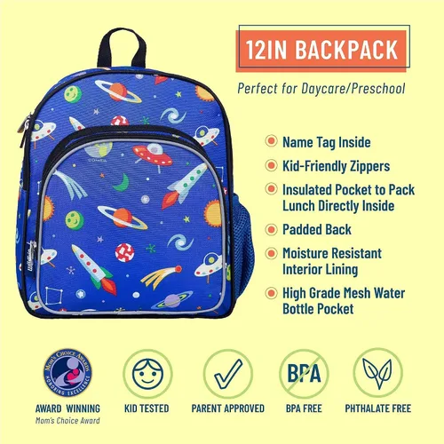 Vista 4 de Wildkin Mochila infantil de 12 pulgadas con moderna alfombrilla para siesta (fuera de este mundo)