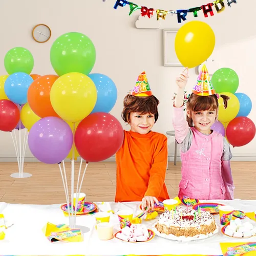 Vista 3 de Kit de 4 soportes para globos para mesa con base, centros de mesa, soporte para globos de arcoíris, decoraciones para fiesta de cumpleaños