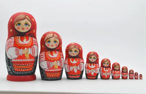 Vista 2 de Muñecas rusas de anidación para niños, muñeca Matryoshka 10 piezas hechas a mano