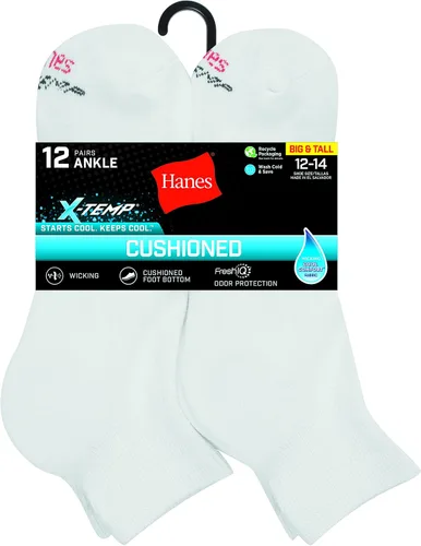 Vista 3 de Hanes Calcetines tobilleros acolchados X-temp para hombre (paquete de 12 pares)