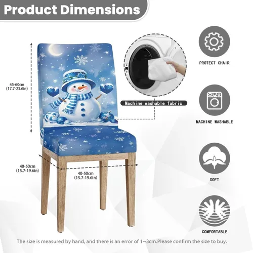 Vista 7 de HUGS IDEA Juego de 2 fundas para sillas de comedor con diseño de muñeco de nieve azul para silla Parsons, de elastano, lavables, antipolvo