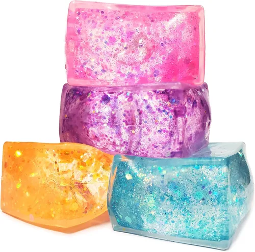 Vista 4 de 4 piezas de cubitos de hielo con purpurina - Juguetes sensoriales coloridos para adultos y niños, divertida bola para apretar para aliviar