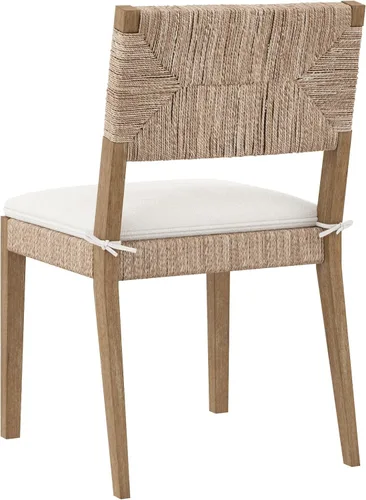 Vista 4 de Nathan James Silla de comedor Beacon Boho, silla de comedor Boucle con acento de fibra de mar y patas de madera maciza, crema Boucle/marrón claro