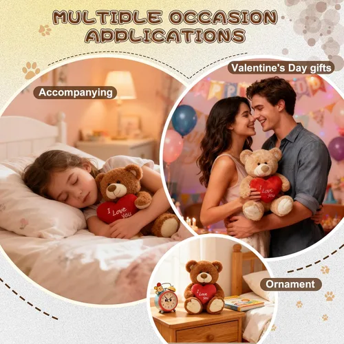 Vista 6 de ¡Te quiero! Oso de peluche de 10 pulgadas con corazón rojo, muñeca de oso de peluche suave, juguetes de peluche, regalos para ella/novia, amante