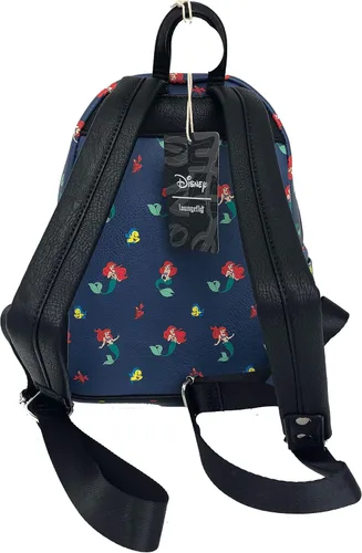 Vista 2 de Loungefly Disney Little Mermaid Ariel Flounder Sebastian AOP Mini mochila, Azul