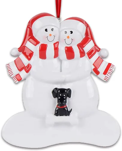 Vista 2 de Personalized Family Christmas Ornament 2022 - Snow Family Ornament 2022 Family of 3 - Dog Ornament 2022 Family Ornament with 2 Black Dogs