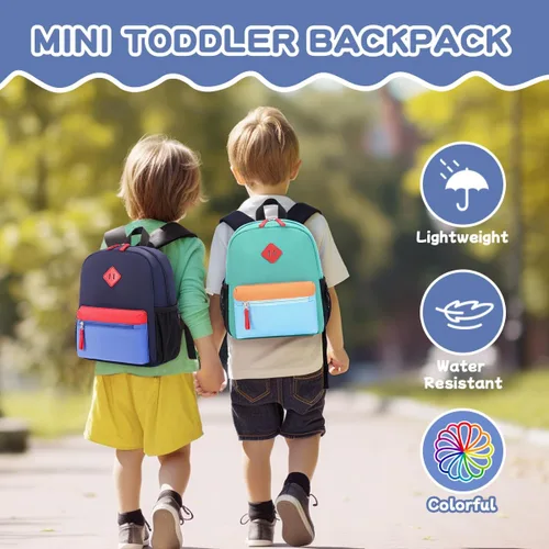 Vista 7 de BEEXS Mochila para niños pequeños, mochila preescolar para niños y niñas, mochila pequeña para jardín de infantes para 1-3 años, azul, azul marino