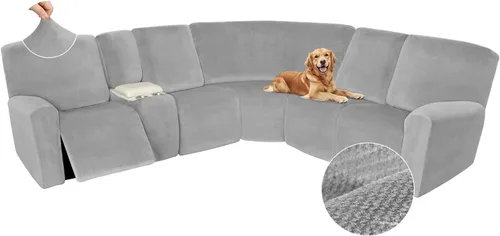 Vista 544 de Arfntevss Fundas de sofá seccional reclinable de terciopelo, Funda de sofá seccional de esquina para sofá reclinable, Funda elástica suave