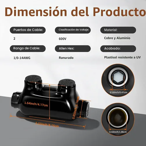 Vista 2 de Joinfworld Conector de empalme en línea de 2 puertos 1/0-14 AWG de aluminio a cobre, conectores de cable aislados, conector de empalme de alambre