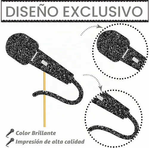 Vista 5 de Palitos de centro de mesa de micrófono con purpurina para decoración de mesa de fiesta, 16 piezas de música KTV, centros de mesa para cumpleaños