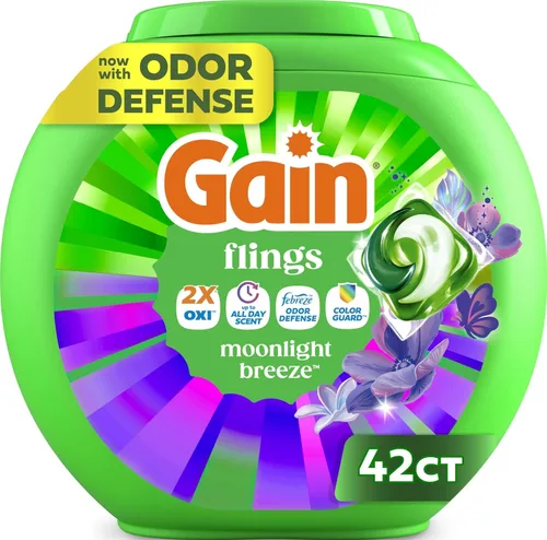 Vista 22 de Gain Flings! Jabón líquido para ropa sucia, compatible con HE, paquete de 3 bolsas, 111 unidades, aroma de larga duración, aroma a brisa feliz