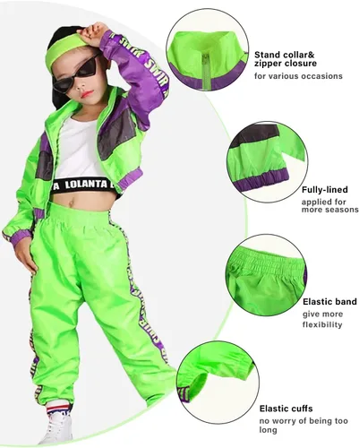 Vista 3 de Conjunto de ropa de baile para niñas, disfraz moderno de equipo de jazz de hip hop, conjuntos de ropa de baile para niñas