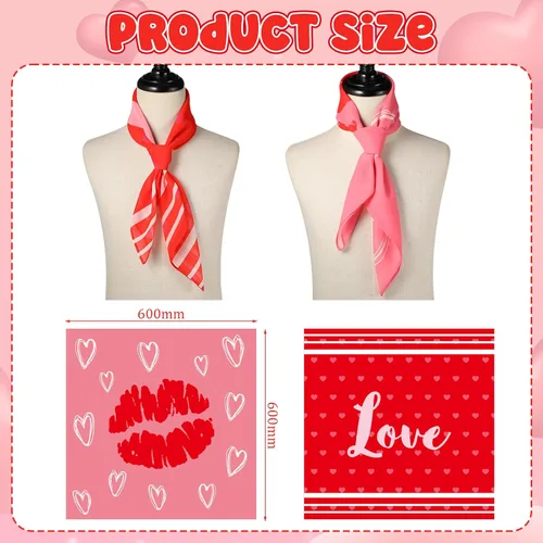 Vista 4 de Cutecrop Kit de 8 accesorios de San Valentín, 2 chales de gasa para el día de San Valentín y 2 bufandas cuadradas de satén con estampado de corazón