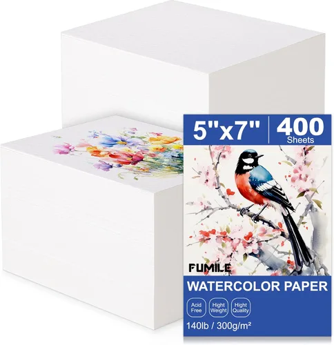 Vista 16 de 200 hojas de papel de acuarela de 5 x 7 pulgadas a granel, papel de color blanco de 140 libras/300 GSM para niños, adultos y artistas. Papeles