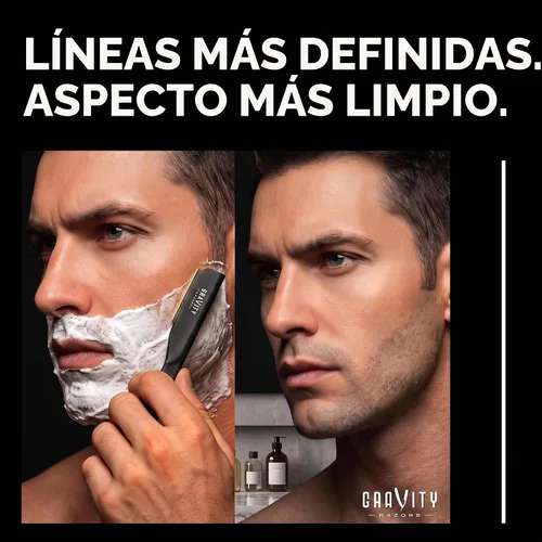 Vista 4 de Kit de afeitado manual GRAVITY RAZORS Profesional – Exposición Ultra, Incluye 10 Hojas Premium, 2mm Expuestas, Negro Mate