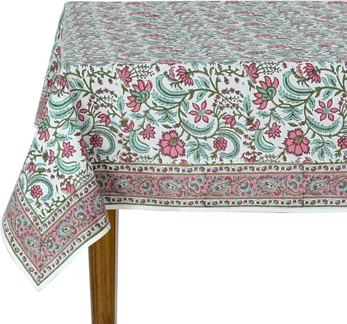 Vista 42 de Ridhi Mantel rectangular con estampado de bloque de mano verde espárragos Espárragos Verde Gadd