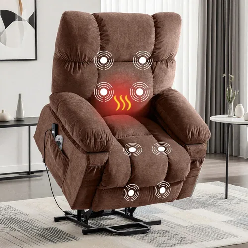 Vista 11 de MAHOMICO Silla reclinable giratoria de gran tamaño con masaje por vibración y calefacción lumbar, giro de 360°, puerto de carga USB, portavasos