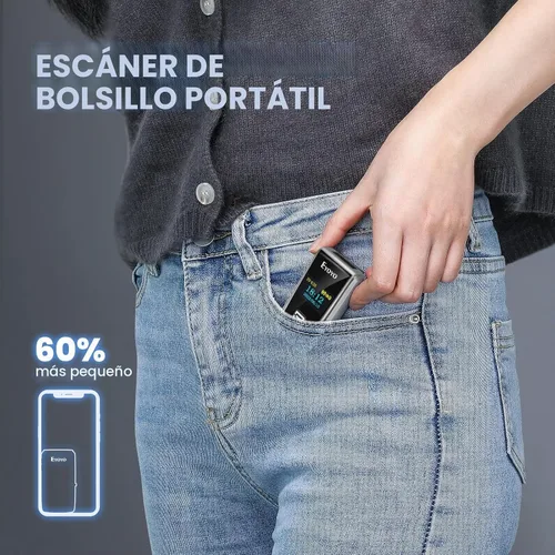 Vista 7 de Eyoyo Mini escáner de código de barras portátil 1D 2D Bluetooth con pantalla LCD