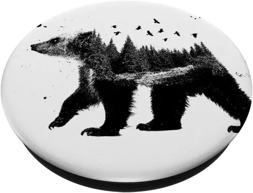 Vista 2 de Bear Wood Canada – Enchufe de osito de palo de madera para teléfonos y tabletas, Negro