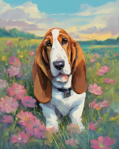 Vista 7 de Pintura digital DIY sin marco por números, kit de pintura Basset Hound Dog Pet Dog Animal Paint por números para adultos y niños, pintura al óleo